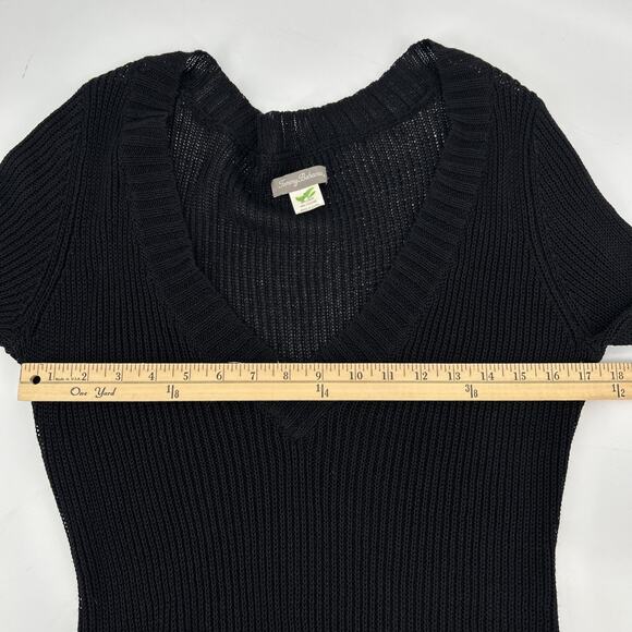 Tommy Bahama Linen Blend Sweater Womens Sise M Black V Neck Open Knit Longline - Picture 3 of 7